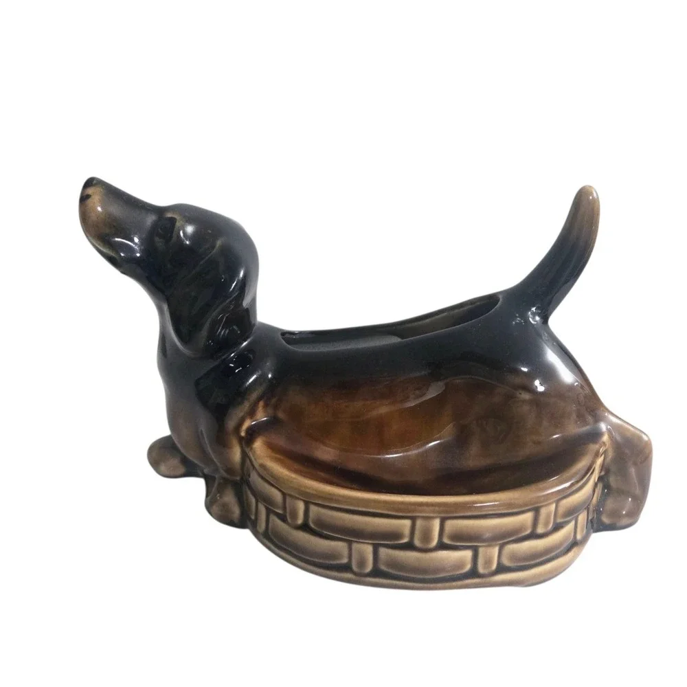 Vintage Dachshund Dog Planter Ceramic Valet Catch-all Dish MCM Dresser Caddy